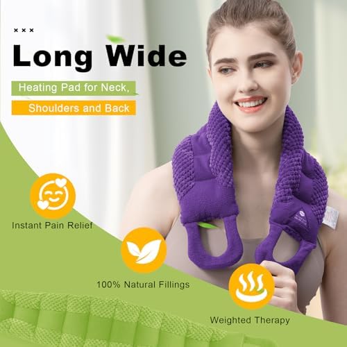 UNCN Long Heating Pad for Neck and Shoulders Back 33 x 5.9in Microwavable Large Moist Heat Pack Warm Hot Compress Neck Wrap Weighted Bag Massage Reusable Herbal Nature Calming Portable