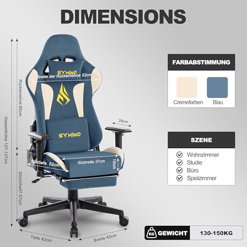 Symino Ergonomic Gaming Chair with 155° Recline & Footrest