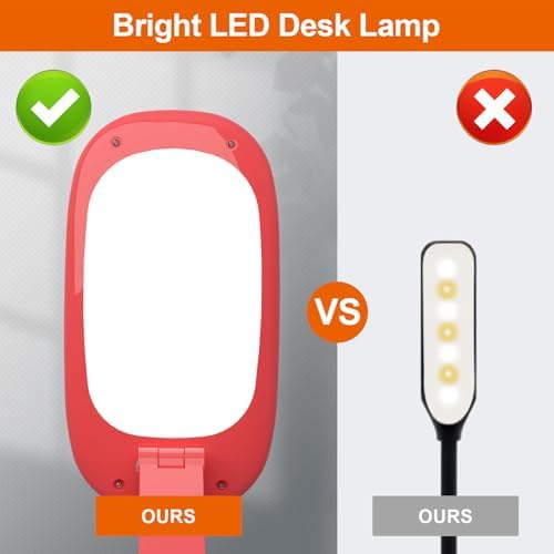 Akejrym LED Desk Lamp for Office Home & Battery Operated Lamp Rechargeable Lamp Foldable & Portable Light, [2-Fold Bracket] 3 Brightness Dimmable Small Desk Lamp Wireless Reading Lamp (Bright Pink)