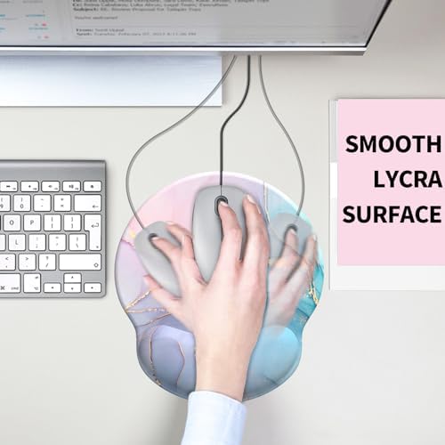 eulps Mouse Pad with Wrist Rest, Comfortable Computer Mousepad with Gel Wrist Support Smooth Surface and Non-Slip PU Base for Pain Relief, Laptop, Office & Home (Cyan Pink Marble)