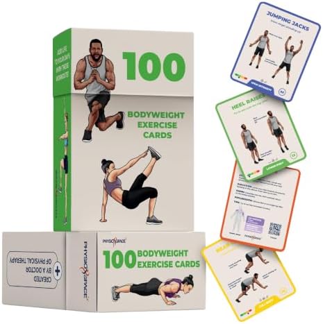 100 Bodyweight Exercise Cards – Illustrated Home Workout Flash Card Deck Designed by a Physical Therapist for Strength Training with No Equipment for Men and Women
