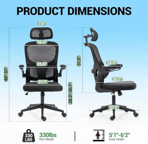 Ergonomic Office Chair with Flip-up Arms & Coat Hanger, Black