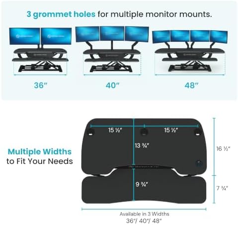 VERSADESK PowerPro 48 Inch Electric Standing Desk Converter – Push-Button Height Adjustable Sit to Stand Desk Riser for Multiple Monitors – Motorized Desktop Workstation with Wide Keyboard Tray, Black