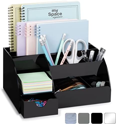 My Space Organizers Black Desk Organizer with 9 Compartments - Desktop Office Supplies and Desk Accessories Organizer