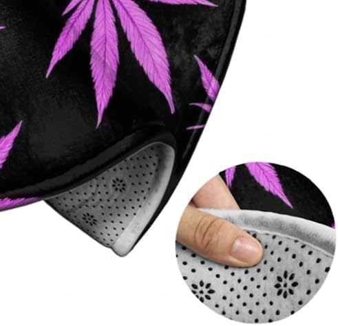 Fashion Round Area Rug Large Non Slip Carpet Unisex Home Decor Mat Purple Weed Leaves