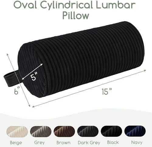 HIGOGOGO Lumbar Roll Lumbar Support Pillow for Office Chairs, Cars, and Gaming Chairs, Back Cushion with Washable Cover & Adjustable Strap to Relieve Back Pain and Improve Posture, 15"x6"x5", Black