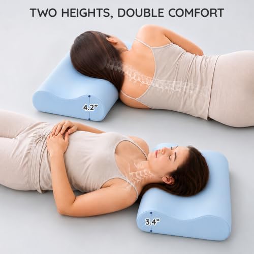 AM AEROMAX Contour Memory Foam Cervical Pillow for Neck Pain Relief, Blue