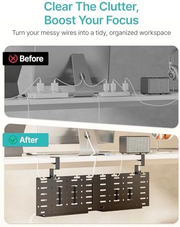 PEGZONE Under Desk Cable Management Tray, 30.2" No-Drill C-Clamp Pegboard