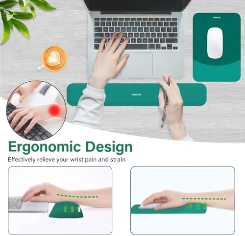 MOSISO Wrist Rest Support Mouse Pad & Keyboard Set, Teal Green