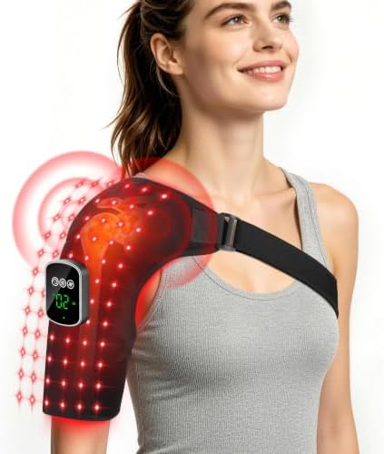 Cordless Red Light Therapy Shoulder Wrap with Vibration Massage, 5000mAh