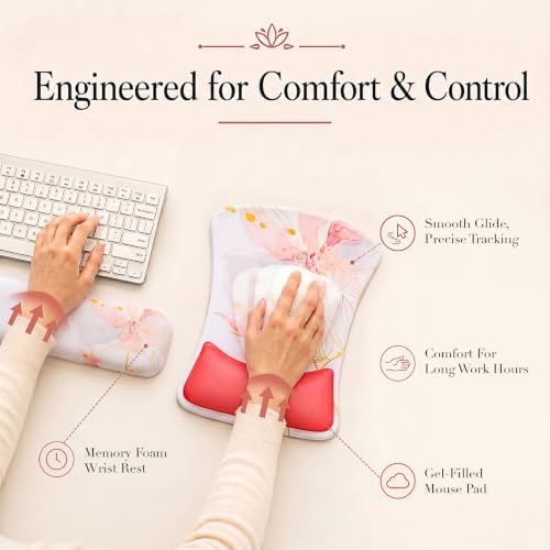 Gel Mouse Pad & Memory Foam Keyboard Wrist Rest Set, Pink Floral