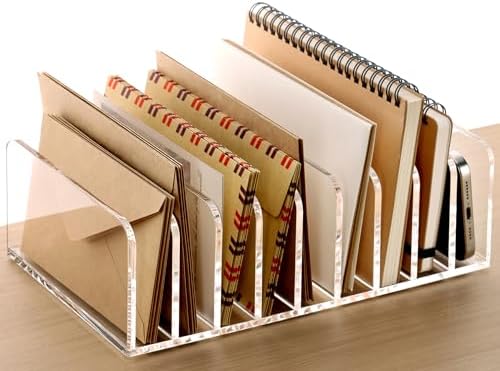 SANRUI Mail Organizer, Clear Acrylic Desk Organizer, 9-Compartment
