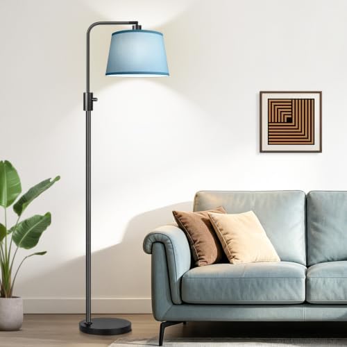 【Upgraded】 Dimmable Black Floor Lamp, 1000 Lumens LED Edison Bulb Included, Arc Black Floor Lamps for Living Room Modern Standing Lamp with Sky Blue Shade, Tall Lamps for Living Room Bedroom Office