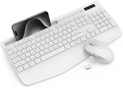 Wireless Keyboard and Mouse Combo - Full-Sized, Ergonomic Wrist Rest