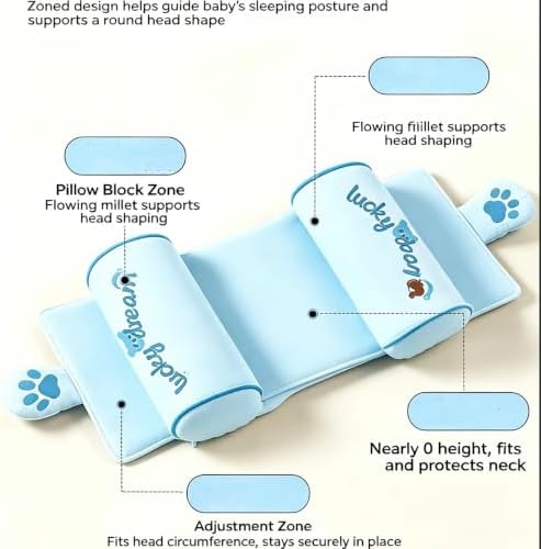 Adjustable Head Neck Support Pillow, Hypoallergenic Breathable Cushion for Rest, Blue Style with Side Ear Panels