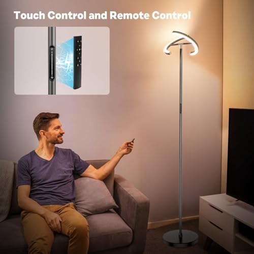 SIBRILLE Gunmetal Gray LED Floor Lamp - Rotatable Standing Lamp for Living Room Bedroom, 22W Dimmable Floor Readig Light with Touch/Remote Control, Modern Corner Lamp for Office, Brightness Adjustable
