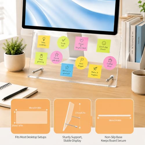 Monitor Memo Board 15"x7.9", Large Transparent Acrylic Sticky Note Holder
