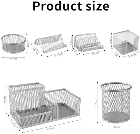 6 Pack Mesh Metal Desk Organizer Stationery Storage Set Silver