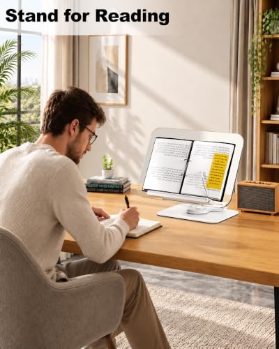 BYMECOST Acrylic Book Stand for Reading, Adjustable Book Holder, White