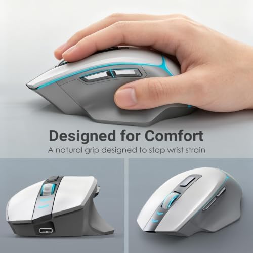 JOYACCESS Wireless Gaming Mouse, Supports Bluetooth/2.4g/Wired Connections 12500 DPI, 1000hz, Rechargeable, 20m Clicks, 6 Buttons, RGB Backlit Ergonomic Mouse for Windows/Mac Gamers (Silver-Gray)