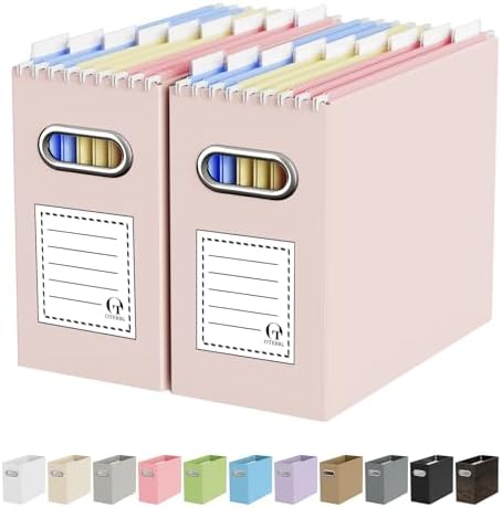 Oterri Portable Collapsible Cardboard File Box with Handle for Letter-Size
