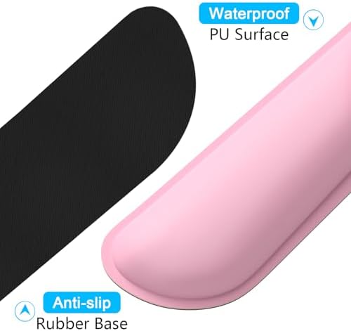 Dapesuom Keyboard Wrist Rest Set, Cute PU Leather Wrist Cushion for Computer Keyboard and Mousepad, Memory Foam Mouse Pad Rests Support with Non-Slip Base for Typing Pain Relief, Laptop, Rose Pink
