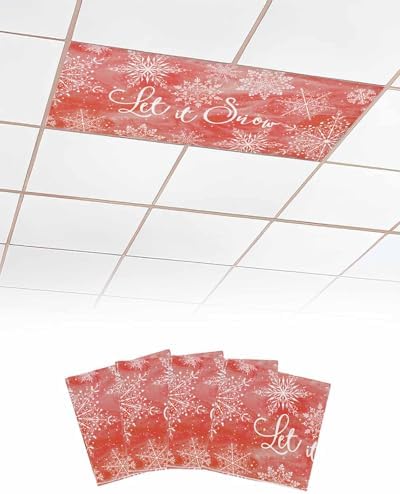 Red Snowflake Magnetic Fluorescent Light Covers for Ceiling Lights 2 x 4 Feet,Christmas Winter Festival Xmas Modern Office Classroom Kitchen Drop Ceiling Light Covers Lighting Shade Panel 4 Packs