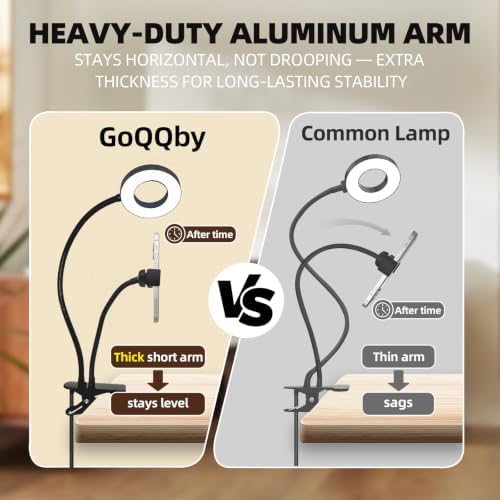Clip on Light with Phone Holder, Reading & Selfie Light Aluminum Arm