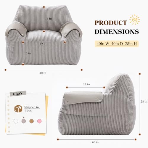 Homkdom Bean Bag Chairs for Adults, Bean Bag Sofa with Armrests, Grey