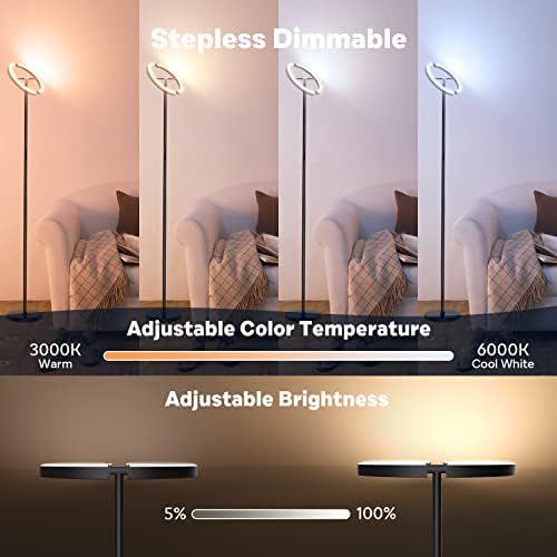SIBRILLE RGBCW Floor Lamp, Color Changing Standing Lamp, Modern Stepless Dimmable LED Floor Light Tall Lamp with Remote Control, 20W 3000-6000K Rotatable Floor Lamps for Living Room, Bedroom, Office