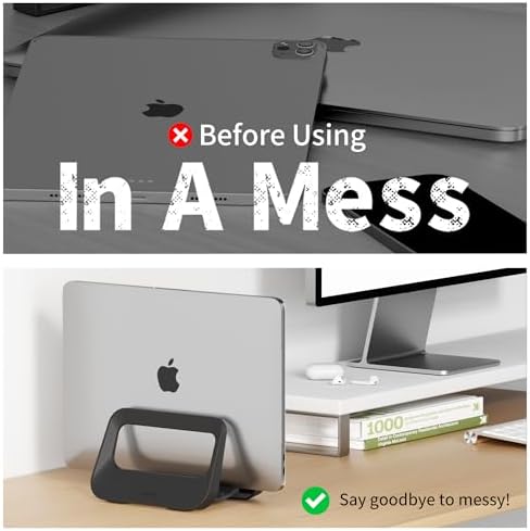 Vertical Laptop Stand for Desk,Plastics Laptop Holder Dock with Silicone Protection,Compatible with All MacBook/Surface/Samsung/HP/Dell/Chrome Book (Black)