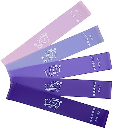 Fit Simplify Resistance Loop Exercise Bands with Instruction Guide and Carry Bag, Set of 5