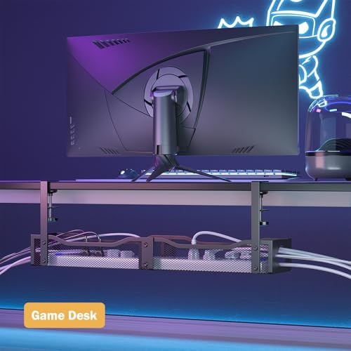 DELAMU 25'' Upgraded No Drilling Under Desk Cable Management Tray, Black