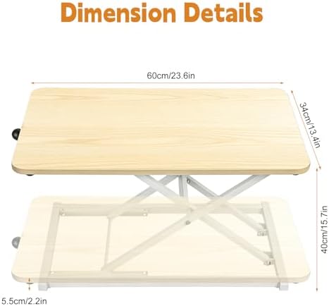 Standing Desk Converter, Adjustable Keyboard Riser, 7 Height Levels (Wooden Color)