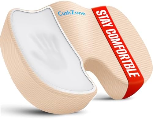CushZone Memory Foam Seat Cushion for Office Car & Wheelchair, Khaiki