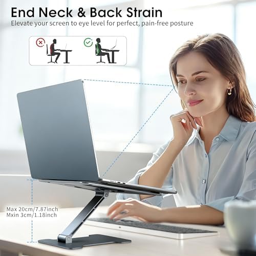 LRLKFX Laptop Stand Portable Foldable Aluminum Laptop Riser Height Adjustable Ergonomic Holder for Desk Compatible with MacBook Air Pro, Dell, HP, Lenovo & More 10-15.6" - Gray