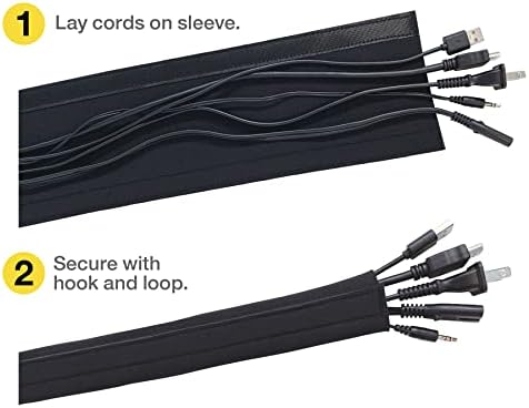 Wrap-It Storage Hook and Loop Cable Sleeve, Black, 120"