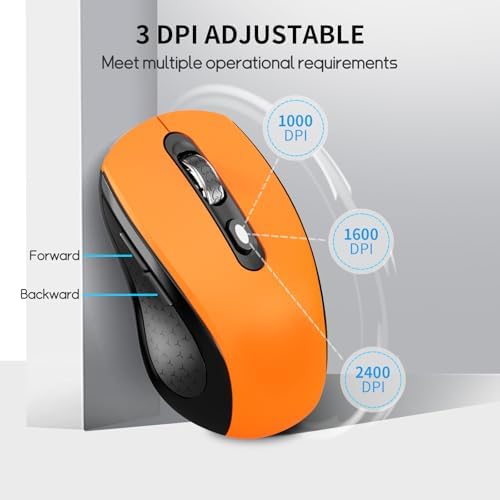 Ergonomic 6 Button Silent Wireless Side Key Mouse OrangeNo Light