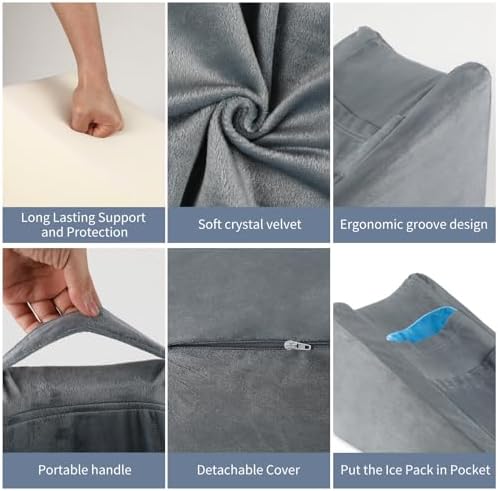 Arm Elevation Pillow Arm Wedge Pillows for Adults Arm Support Pillow with Pocket for Post Surgery Elbow Rest Pillow with Removable Pillow for Sleeping(Grey)