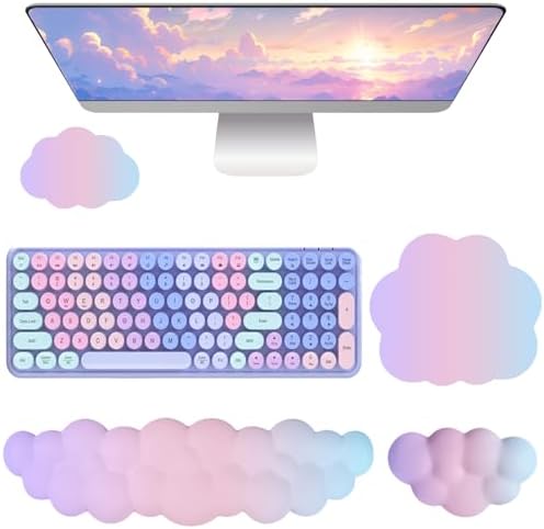 Cloud Mouse Pad Keyboard Wrist Rest for Mouse 4PCS Mini Small Desk Mat Pad Set Memory Foam Non-Slip Cute Ergonomic Gaming Mouse Wrist Support for Computer Home Office Pink Purple Blue