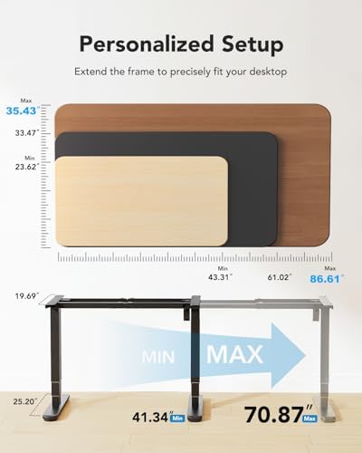 HUANUO 3-Stage Standing Desk Frame with Double Crossbeam,Black Frame Only