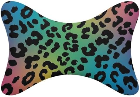 Car Neck Pillow 2 Pack Rainbow Cheetah Leopard Print Memory Foam Headrest for Car Seat Airplane Sleeping Office Business Trip