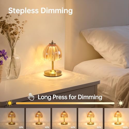 Shenmoyl Set of 2 Tulip Table Lamp with 5200mAh Battery & Touch Control, Cordless Small Table Lamp with 3 Colors, Rechargeable Battery Operated Table Lamps for Nightstand, Bedroom (Amber Tulip)