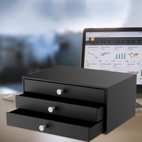 Svartur Metal Desk Top Drawers, Small Table Organizer with 3-Drawer Storage Organizer for A4 File, Desk File Storage Organization for Office, Home, No Assembly Required, Black
