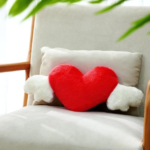 Macarrie 2 Pcs Heart Plush Car Headrest Pillow Angel Wings