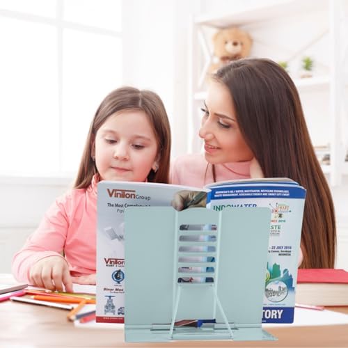 Honagu Metal Desk Book Holder, Hands Free Adjustable Cookbook & Document Holder, Portable Bookstand for Music Books, Textbooks, Recipes, Tablets & iPads (Olive Green)