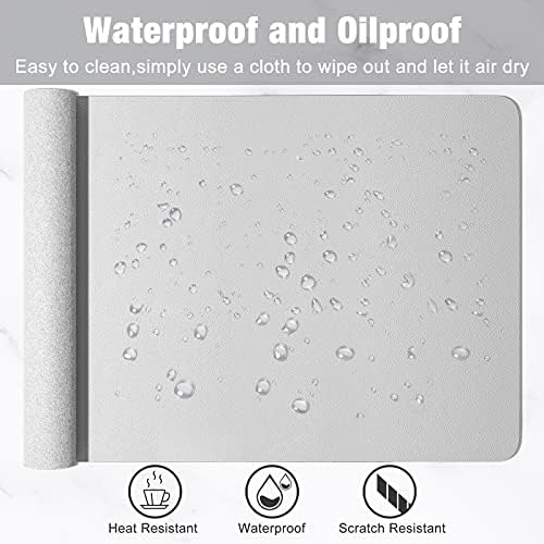 Hsurbtra Desk Pad, 35.5" x 17" PU Leather Desk Mat, XXL Extended Mouse Pad, Waterproof Desktop Blotter Protector, Non-Slip Ultra Thin Large Laptop Keyboard Writing Mat for Office Home, Gray