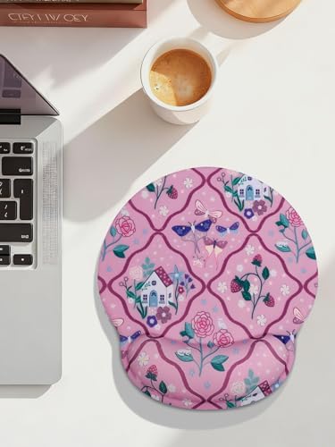 Seorsok Butterfly & Strawberry Mouse Pad with Gel Wrist Support Mouse Pad,Ergonomic Aesthetic,Comfortable Mousepad for Office Game Work Computer,Pain Relief Mousepad with Non-Slip Silicone Base,Purple