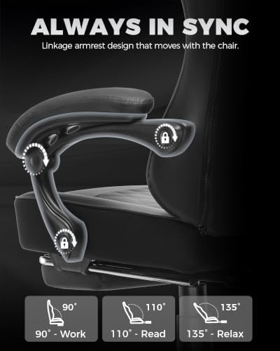 GTPLAYER Big and Tall Gaming Chair with Footrest, Ergonomic Office Desk Chair with 4.4in Thick Cushion and Wide Wingless Seat, Comfortable Leather Computer Chair, Predator Series, Gray Gradient