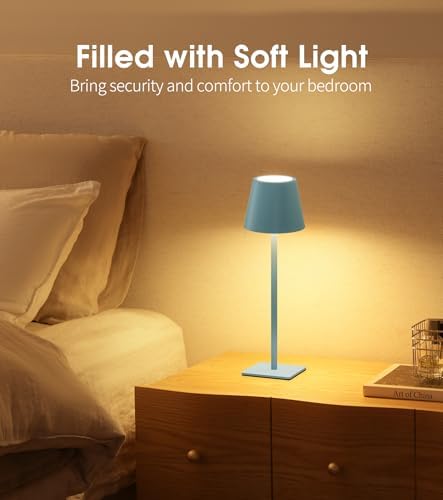UME 3 Pack Cordless Table Lamp, Battery Operated Lamp - Portable Waterproof Rechargeable Table Lamp w/ 3 Color Temps & Stepless Dimming for Dinner, Desk, Cafe, Outdoor (Blue)